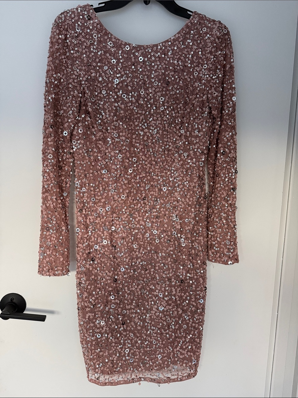 Adrianna Papell Dusty Rose Sequin Long Sleeve Sheath Dress